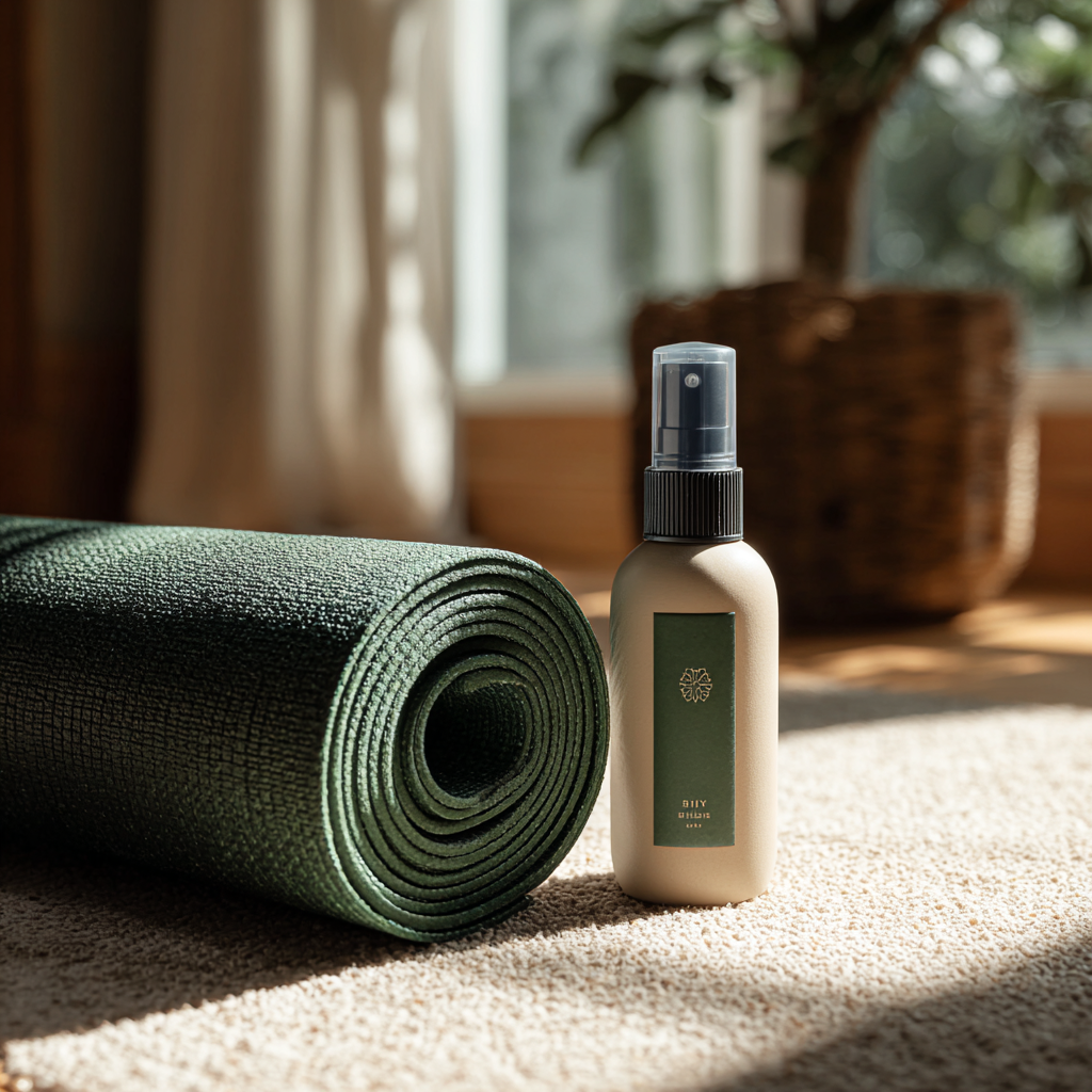 Accessoires et nettoyage pour le yoga : blocs, sangles, serviettes et sprays naturels