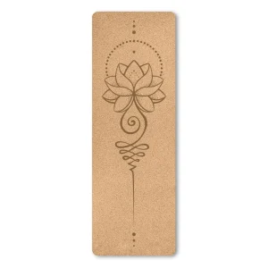 Tapis de yoga en liège motif lotus naturel avec excellente adhérence.